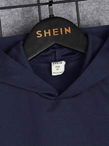 SHEIN Young Boy Summer Casual Daily Commute Letter Print Sleeveless Hoodie And Drawstring Waist Shorts Set - Navy Blue - View 4