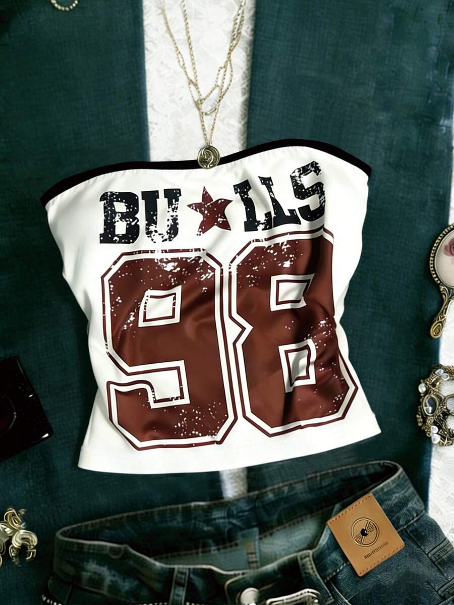 Glimmora Áo croptop ôm sát in chữ dành cho nữ / Phong cách thường ngày / Mùa hè - Nhiều màu - Xem 1