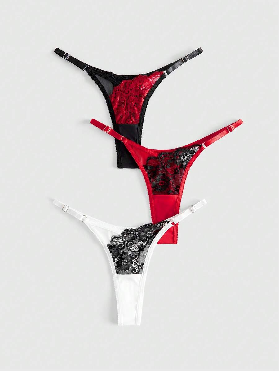 ROMWE Goth Y2K Butterfly Chain Lace Double Waist Band Women Thong Panties - Multicolor - View 1