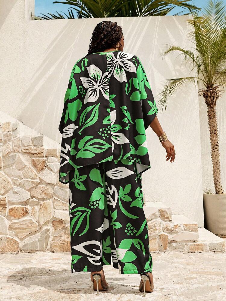 Plus Size Women Floral Print High Low Hem Shirt And Wide Leg Pants Casual 2 Pieces Set Summer Summer Outfits Spring Clothing Spring Outfit Festival Outfits For Women Beach Outfit For Women Vacation Outfits Women Holiday Outfits For Women Summer Holiday Outfits Country Concert Outfit Women's Country Clothing Casual Sets For Women Dress For Women Plus Size Dress Plus Size 2 Piece Set