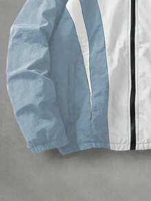 Manfinity EMRG Chaqueta casual de manga larga con cremallera y cuello alto de color contrastante para hombre - Azul - Ver 3