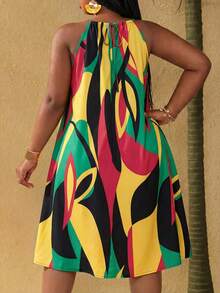 Vestido de Verano para Mujer Talla Grande Maweii, Estampado Multicolor de Líneas Asimétricas, Tirantes Ajustables, Corte en A, Sin Mangas, para Vacaciones - Amarillo - Ver 2