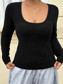 Dazy Plus Polka Dot Elastic Fitted Long Sleeve Turtleneck T-Shirt - Black - View 7