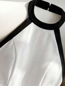 Franclia 女士春夏黑白条纹中长连衣裙，系带连衣裙，女士条纹连衣裙，修身女士连衣裙，女士黑色连衣裙，女士白色连衣裙，女士夏季连衣裙，女士情人节连衣裙，女士沙滩连衣裙，女士优雅连衣裙，女士高领连衣裙，女士连衣裙，女士度假连衣裙，女士休闲长连衣裙，象牙色连衣裙，白色系带连衣裙，白色连衣裙，优雅白色中长连衣裙。 - 黑與白 - 查看 4