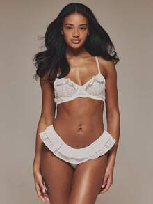 MUSERA 刺绣双层荷叶边性感三角裤套装，仅含三角裤，可爱性感少女家居睡衣内衣，春夏刺绣必备单品 - 白色 - 查看 5