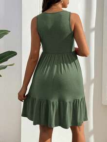 GentleRue Maternity 孕妇纯色纽扣前开襟无袖哺乳连衣裙 - 綠色 - 查看 2