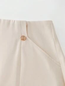 GlowEve Chân váy nữ thanh lịch màu be cạp cao, có khóa cài, thích hợp cho công sở. - Màu be - Xem 6