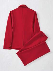 SHEIN Franclia Women's Minimalist Commuter Notched Collar Single-Breasted Blazer And Pants Suit - Red - View 2