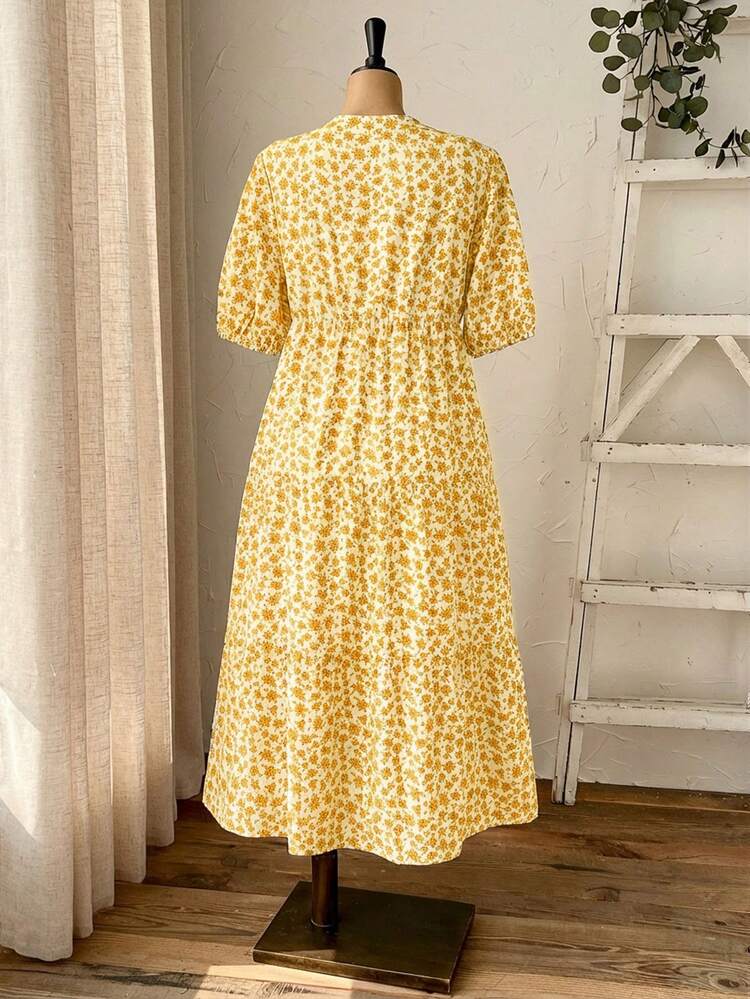 Plus Size Women V-Neck Pleated Casual Party Summer Dress Summer Dress Summer Outfits For Women Spring Clothing Spring Outfit Beach Outfits For Women Vacation Outfits Women Summer Holiday Outfits Country Style For Women Summer Dresses For Women Spring Dress Women Beach Dress Holiday Dresses Country Dress Floral Dress Yellow