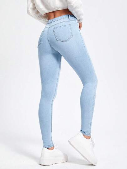Jeanoix Jeans elásticos casuales de color azul claro para mujer de talla grande