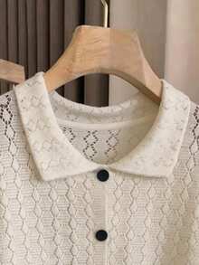 GlowEve 优雅 Polo 领春夏新款女士针织开衫 - 白色 - 查看 4