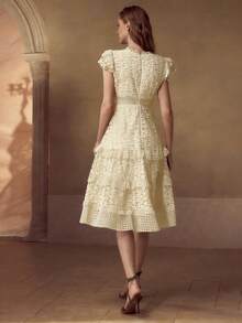 MOTF PREMIUM LACE PATCHWORK CINCHED WAIST A-LINE WOMEN'S DRESS - Apricot - View 2