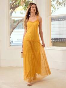 MOTF PREMIUM WOMEN LACE FABRIC SLEEVELESS DRESS, SUITABLE FOR DATES AND VACATIONS, SPRING/SUMMER - Yellow - View 4