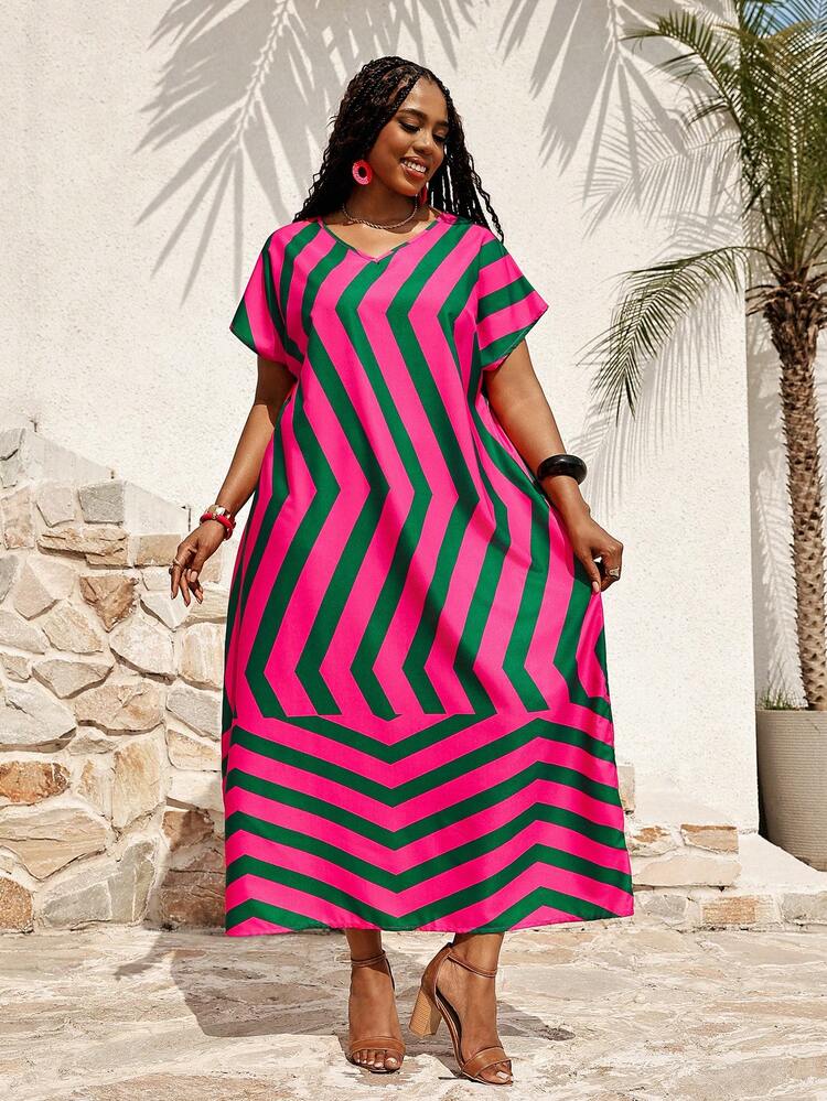 Plus Size Women Striped V-Neck Short Sleeve Casual Loose Dress Summer Dress Summer Outfits Summer Clothes Spring Dress Spring Outfit Women Spring Clothing Floral Dress Floral Dresses For Women Beach Vacation Outfits For Women Vacation Dress Bohemian Women's Plus Size Dresses Plus Size Vacation Outfits Maweii Plus Size Dress Vacation Casual Summer Dresses For Women Spring Dress Women Beach Dress Holiday Dresses Country Dress Floral Dress