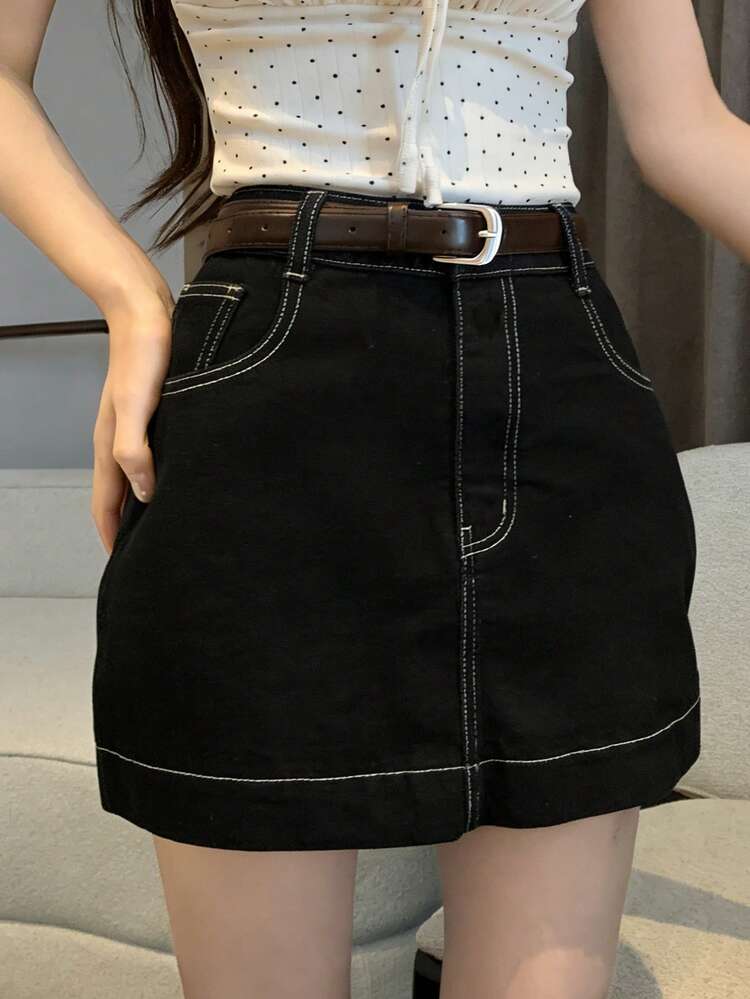 Women's Casual Everyday Commute Minimalist Versatile Denim Skirt, Without Belt