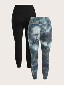 SHEIN EZwear 2 Colors Women's Minimalist Everyday Knit Leggings - Multicolor - View 3