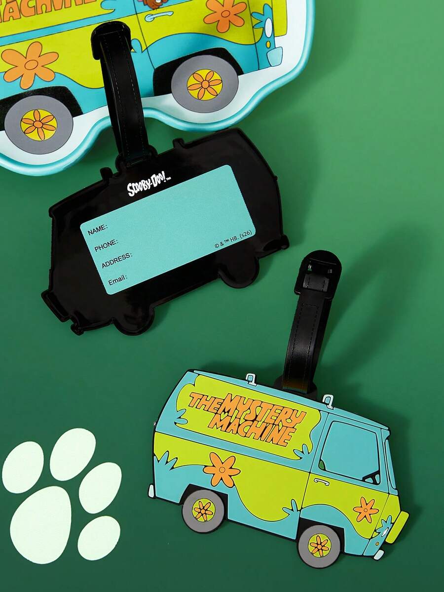 SCOOBY-DOO X SHEIN Étiquette de bagage à motif de dessin animé, étiquette de nom, crochet de sac, carte d'embarquement anti-perte de voyage, charm de sac - Bleu azur - Voir 1