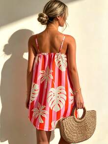 Vaclyn Đầm slip nữ họa tiết cây nhiệt đới kẻ sọc, kiểu dáng thường ngày, thích hợp cho kỳ nghỉ. - Nhiều màu - Xem 2