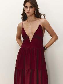 Solid Ruffle Hem Cami Dress - Burgundy - View 4