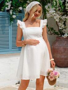 SHEIN Maternity Floral Lace Backless Dress For Summer - White - View 3