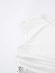 SHEIN 青少年女孩 3 件組黑白夏季休閒 Play Boy 校園風 T-shirt，圓領無袖修身上衣，側邊皺褶設計，生日舞會棕色 - 棕色 - 查看 5