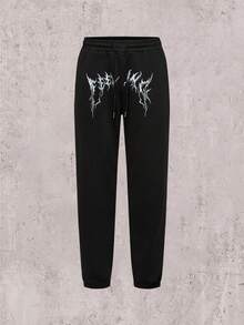 Skyrend Krometka 男士休闲街头运动裤，流光溢彩金属印花，抽绳腰带，引领时尚运动休闲风 - 黑色 - 查看 1