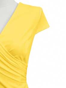 EMERY ROSE Women's Solid Color Elegant V-Neck Criss-Cross T-Shirt - Yellow - View 6