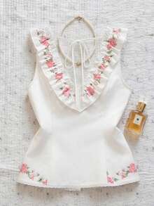 Franclia 女士印花荷叶边单排扣休闲衬衫 - 彩色 - 查看 2