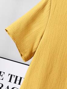SHEIN 2pcs Teen Boys' Casual Comfortable Textured Knit Short Sleeve Shirt And Shorts Set, Spring Wear - Yellow - View 4