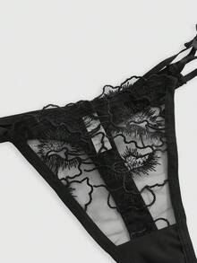 ROMWE Goth 1 chiếc quần lót ren thêu gợi cảm, kiểu dây mảnh, cạp thấp dành cho nữ. - màu đen - Xem 3