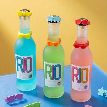 Joivida 可爱卡通硅胶眼镜造型瓶标，多巴胺色瓶身识别标签，创意复古瓶身标签，适用于家庭聚会、啤酒、鸡尾酒、香槟、红酒瓶身识别，也适用于派对、餐厅、婚礼、同学聚会、宴会、旅行等各种场合。馈赠亲友的绝佳礼物（每袋6个）