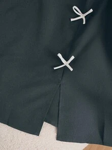 CosyJoli Plus Size Women Summer Casual/Work Sleeveless Top With Contrast Color Bow Decor - Dark Grey - View 10