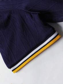 Manfinity Homme 男士柔软Polo衫，夏季休闲商务两相宜，纽扣领设计，适合度假和日常穿着，时尚设计，经典纽扣翻领，户外运动休闲，节日派对，四季皆宜，节日礼物 - 藏蓝色 - 查看 6