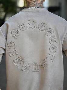 Devon Thys 男士街头风格空气层绒面革植绒宽松落肩圆领短袖 T 恤，2000 年代风格 - 棕色 - 查看 3