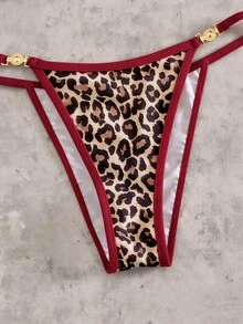 SHEIN Swim SXY 超迷你三角侧褶皱胸部金属肩带性感沙滩度假比基尼两件套泳衣（女士） - 紅色 - 查看 5