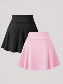SHEIN 女童休闲百搭运动、瑜伽、芭蕾舞、学校紧身裤短裤裙，春夏款 - 彩色 - 查看 2