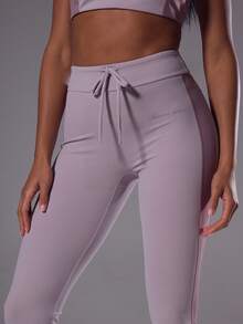 Musera Sport Quần legging thể thao cạp cao phối màu tương phản, có dây rút, thích hợp cho tập luyện, tập gym, thể thao, Pilates, thể dục, mặc hàng ngày, màu hoa dâm bụt. - Màu tím - Xem 5