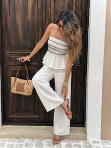 Serisse 女士度假休闲抹胸上衣和裤子两件套 - 彩色 - 查看 1