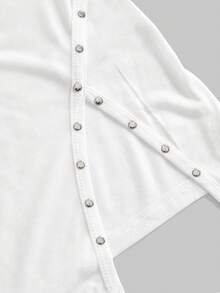 ROMWE 女士复古前卫叛逆Y2K不对称肩部字母刺绣半透明不对称下摆T恤 - 白色 - 查看 3