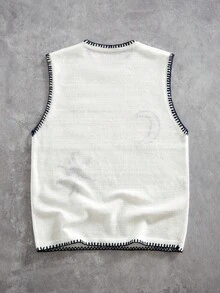 ROMWE MEN Áo vest dệt kim cổ tròn thêu hình mặt trời dành cho nam, thích hợp cho kỳ nghỉ. - trắng - Xem 2