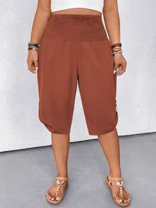 EMERY ROSE Bermudas casuales con cordón en la cintura para mujer talla grande, versátiles - Color caoba - Ver 5