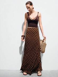 Aveloria Modichic Women's Luxury Polka Dot Print Flowy Fitted Mermaid Skirt, Minimalist Versatile Coffee Color - Coffee Brown - View 6