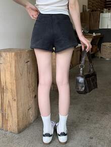 DAZY 女士纯色休闲夏季牛仔短裤 - 灰色 - 查看 2