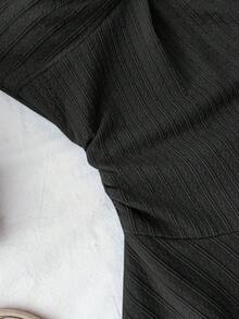 SHEIN 少女连衣裙，春夏新款，适合海滩度假，优雅纹理面料，露背系带，正面褶皱金属装饰，多层荷叶边下摆，俏皮迷你裙 - 黑色 - 查看 5