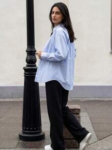 Solavon 女士纯色直筒宽松优雅秋冬办公裤 - 黑色 - 查看 2