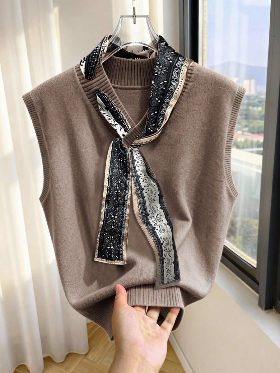 GlowEve Khăn quàng cổ/cà vạt dệt kim dáng rộng thiết kế thanh lịch dành cho nữ. - màu nâu - Xem 1