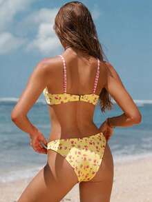 Bộ bikini hai mảnh mùa hè mới của Swim Mod dành cho nữ, có thể mặc hai mặt, họa tiết hoa nhiệt đới và kẻ caro, thanh lịch, lãng mạn, thoải mái, thích hợp cho kỳ nghỉ biển. - Nhiều màu - Xem 2