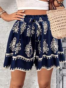 Breezaya 女士印花休闲百搭日常短裤 - 藏蓝色 - 查看 4