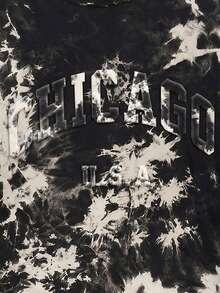 Manfinity Joysei Camiseta de manga corta con cuello redondo casual con estampado de letras en relieve y teñido anudado en negro para hombres - Negro - Ver 2