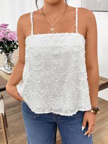 Lounesse 大码女式镂空纹理吊带背心，休闲通勤装，杏白色 - 杏色 - 查看 4